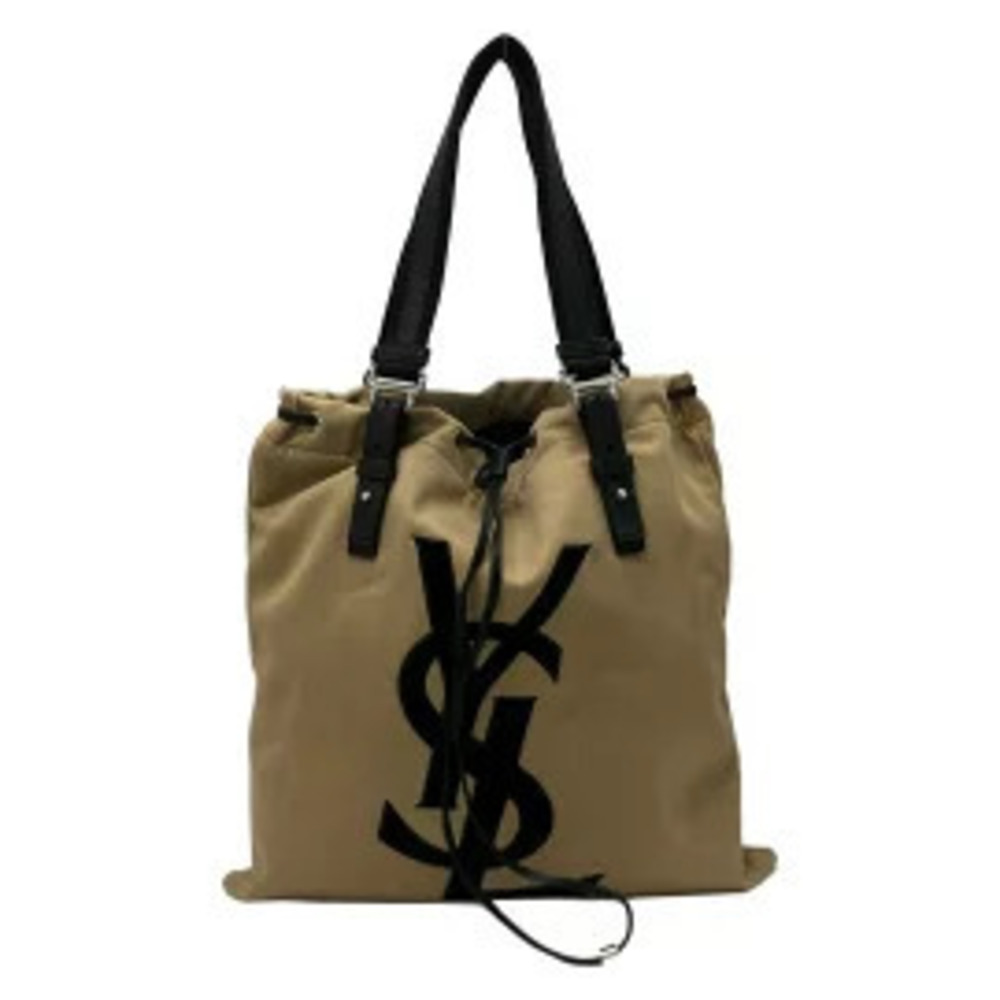 Saint Laurent Yves Rive Gauche YSL Kahala Tote Bag Beige Cream Black Leather